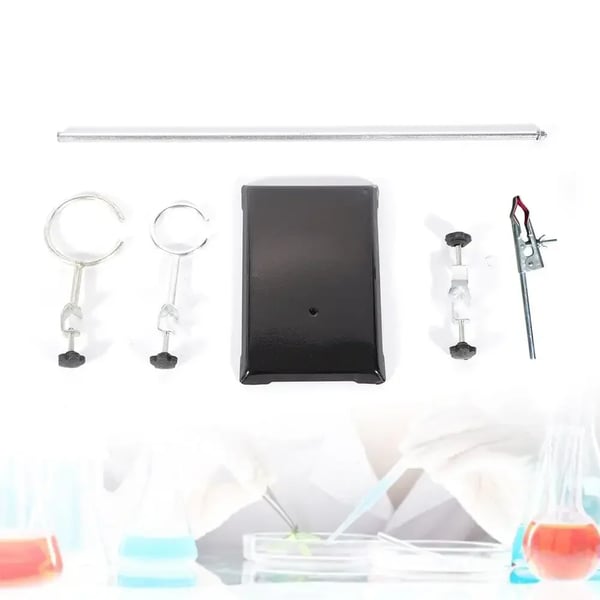 Laboratoriestativ Sæt - Retortstativ - Jern, Stang 50 cm, Bundplade 19x12 cm, Klemmeholder, Kemi - Sort