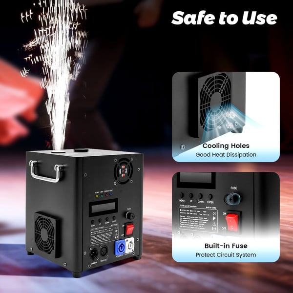 Lavan erikoistehoste - Kipinäsuihkukone - 700W - DMX, kaukosäädin & näyttö - Säädettävä korkeus - Ylöspäin suuntaus - AC 220V/60Hz