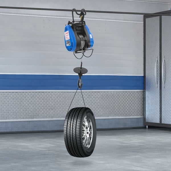 Elektrisk talje/spil - Portabel - 1500 W 220 V - 200 kg løftekapacitet - Fjernbetjening & kabelstyring - IP40 - Kobbermotor - Blå