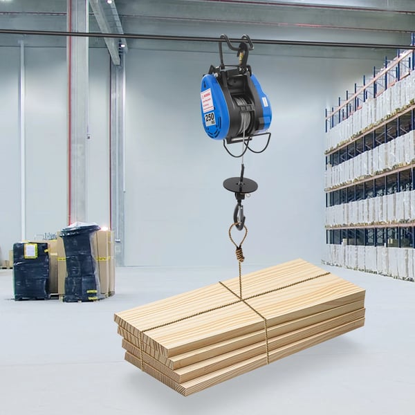 Elektrisk talje/spil - Portabel - 1500 W 220 V - 200 kg løftekapacitet - Fjernbetjening & kabelstyring - IP40 - Kobbermotor - Blå