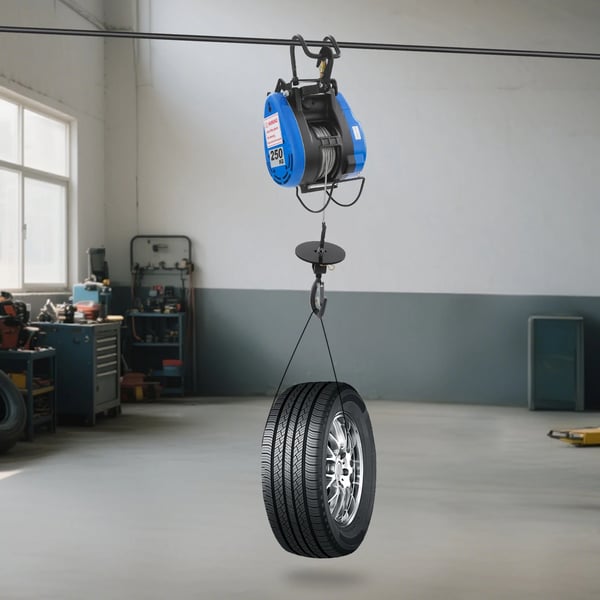 Elektrisk talje/spil - Portabel - 1500 W 220 V - 200 kg løftekapacitet - Fjernbetjening & kabelstyring - IP40 - Kobbermotor - Blå