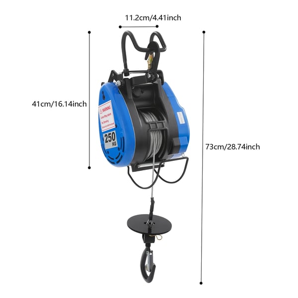 Elektrisk talje/spil - Portabel - 1500 W 220 V - 200 kg løftekapacitet - Fjernbetjening & kabelstyring - IP40 - Kobbermotor - Blå