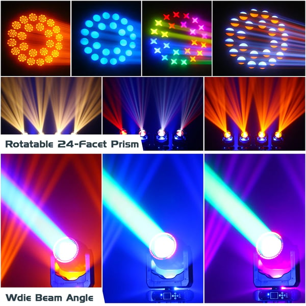 LED Moving Head Beam - 200B 200W - DMX512/RDM 20 Kanavaa - LED 1×100W + 44×5050 RGB - 90–240V EU‑pistoke - Prismat 8+16 Sateenkaari - Lava & DJ