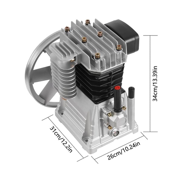 Luftkompressor Pumpehoved - 2065 Enkeltrins Dobbeltcylinder - 2,2 kW (3 hk) - 250 l/min - 0,8 MPa - Remskive 260 mm - Cylinder 65 mm