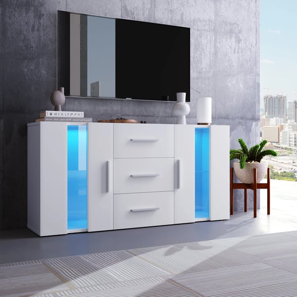 TV-bord - Lowboard - LED-lys 16 farver - MDF - 140x35x70 cm - Moderne design - Hvid