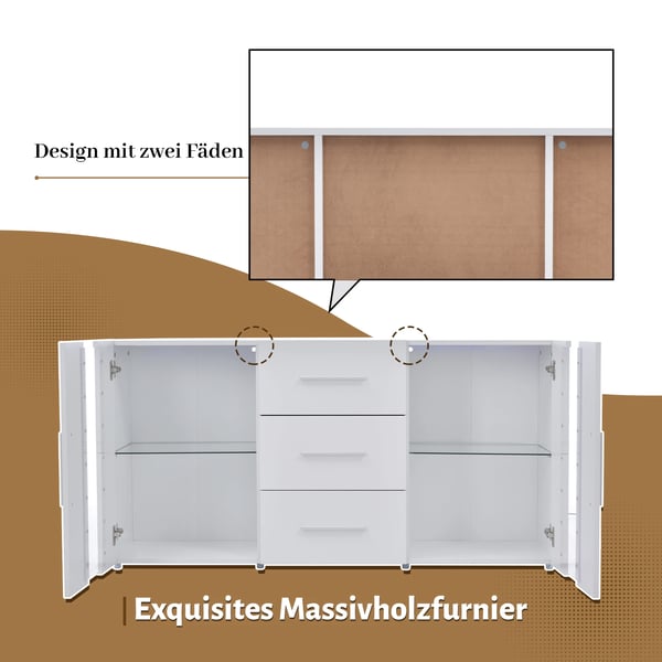 TV-bord - Lowboard - LED-lys 16 farver - MDF - 140x35x70 cm - Moderne design - Hvid