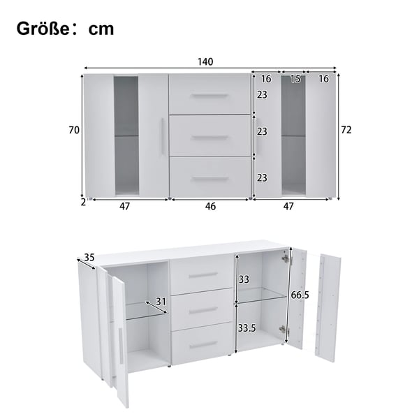 TV-bord - Lowboard - LED-lys 16 farver - MDF - 140x35x70 cm - Moderne design - Hvid