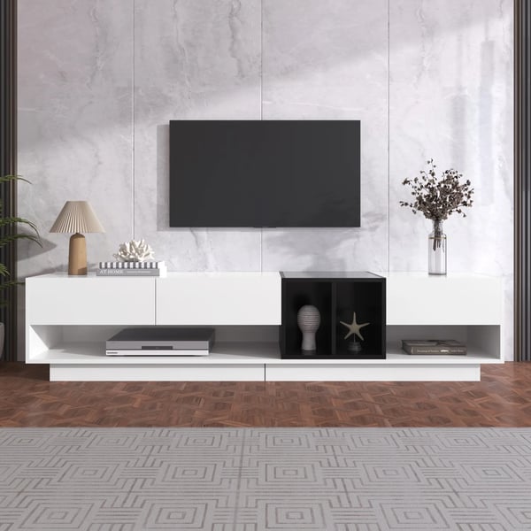 TV-bænk - Lowboard TV-møbel - Størrelse 190×40×34 cm - Med skuffer - Træ - Moderne marokkansk stil - Til stue og soveværelse - Hvid