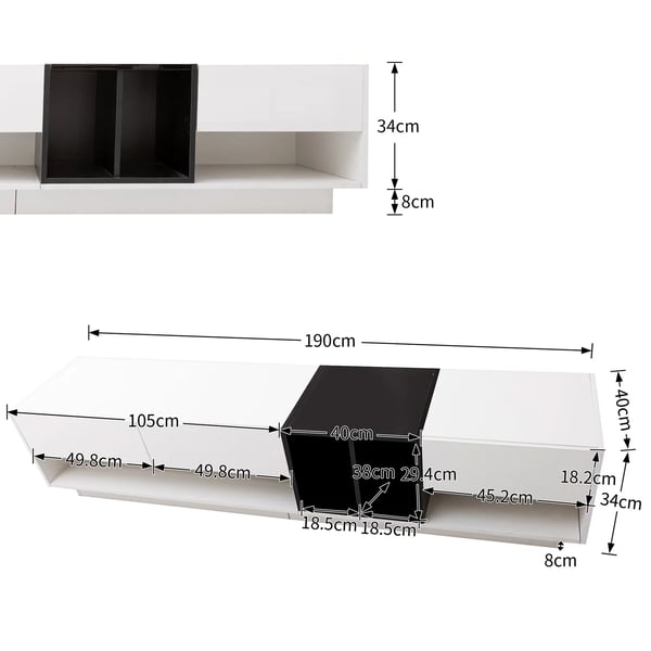 TV-bænk - Lowboard TV-møbel - Størrelse 190×40×34 cm - Med skuffer - Træ - Moderne marokkansk stil - Til stue og soveværelse - Hvid