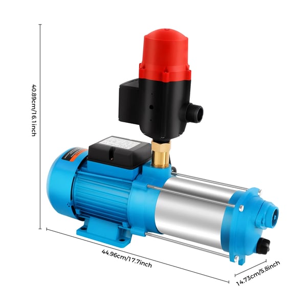 Selvansugende centrifugalpumpe - MC-6SA - Effekt 1300 W - Tilslutning 2,54 cm - Løftehøjde 98 m - IP44 - EU-stik 220V - Rustfrit stål