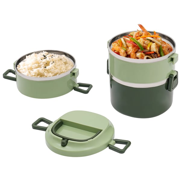 Madkasse / Lunchboks - Isoleret Madbeholder - Trelags - Stabelbar - Rustfrit Stål - Grøn