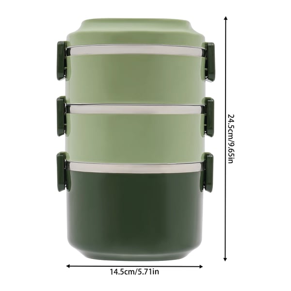 Madkasse / Lunchboks - Isoleret Madbeholder - Trelags - Stabelbar - Rustfrit Stål - Grøn