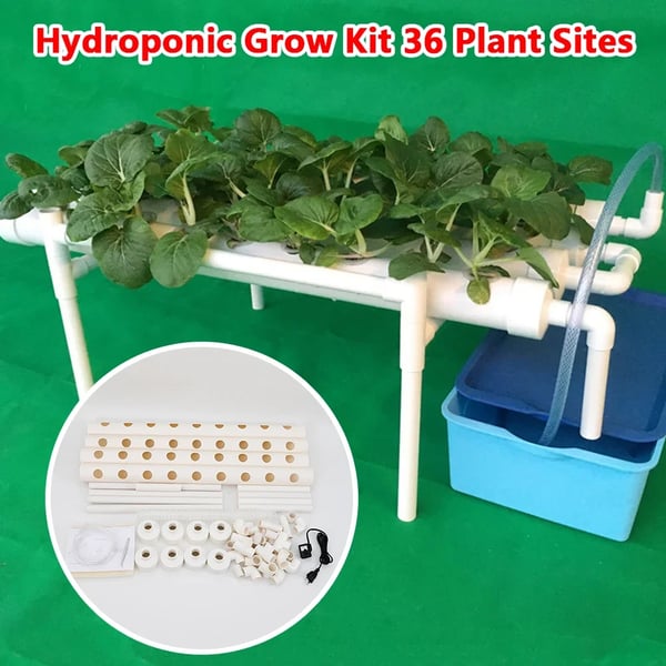 Hydroponisk dyrkningssæt - 1-lagssystem - 36 plantehuller - Huldiameter 3,2 cm - Vandbesparende - PVC-U - Hvid