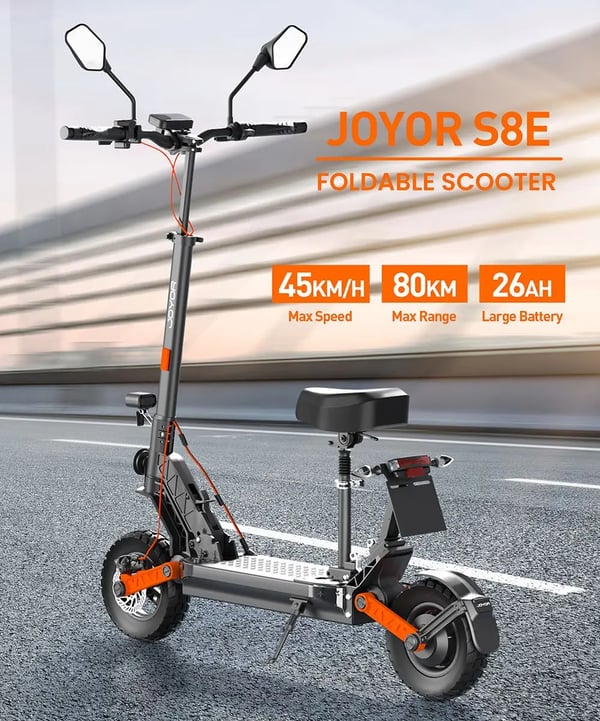 Sähköpotkulauta - S8E - 800 W Moottori - 48V 26Ah Akku - 80 km Kantama - 45 km/h - 25,4 cm Maastorenkaat - Levyjarrut edessä/takana - Keltainen