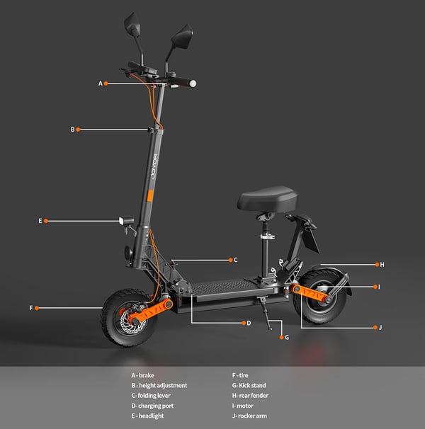 Sähköpotkulauta - S8E - 800 W Moottori - 48V 26Ah Akku - 80 km Kantama - 45 km/h - 25,4 cm Maastorenkaat - Levyjarrut edessä/takana - Keltainen