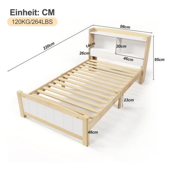 Enkeltseng - Sengestel 90x200 cm - Massivt fyrretræ - Med sengegavl - Uden opbevaring - Samles selv - Moderne marokkansk stil - Hvid