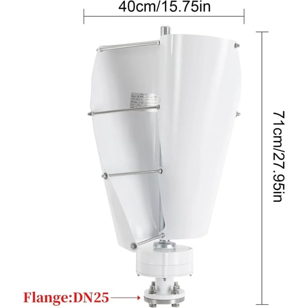 Vindmølle - Lodret akse vindgenerator - 1 kW - 12 V - Med laderegulator - Monteringssæt - Hvid