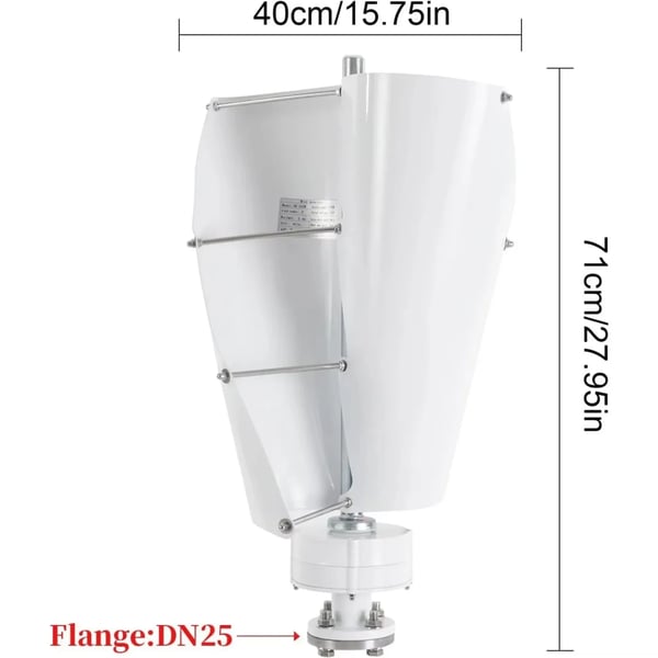 Vindmølle - Lodret akse vindgenerator - 1 kW - 12 V - Med laderegulator - Monteringssæt - Hvid