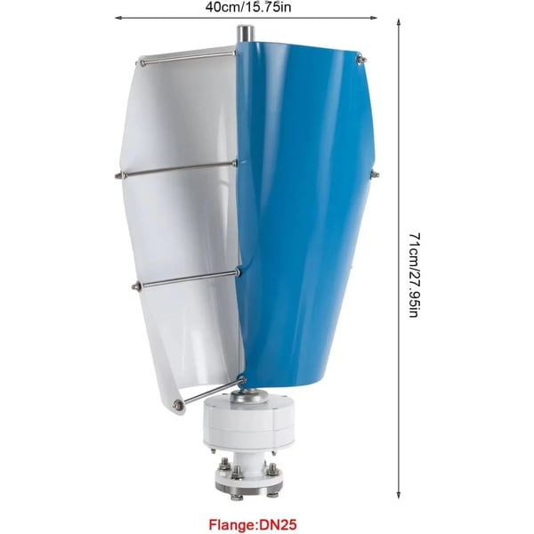 Vindmølle - Lodret akse vindgenerator - 1 kW - 12 V - Med laderegulator - Monteringssæt - Hvid