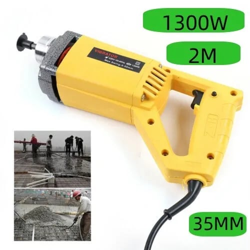 Betonvibrator - Elektrisk Flaskevibrator - 1300 W - 2 m Slange - Håndholdt - Gul
