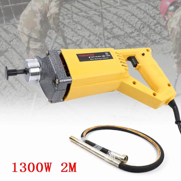 Betonvibrator - Elektrisk Flaskevibrator - 1300 W - 2 m Slange - Håndholdt - Gul