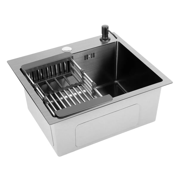 Køkkenvask - Enkelt kumme - 40×45 cm - Underlimet eller Nedfældet - Rustfrit stål - 1 hanehul - Uden armatur - Sort