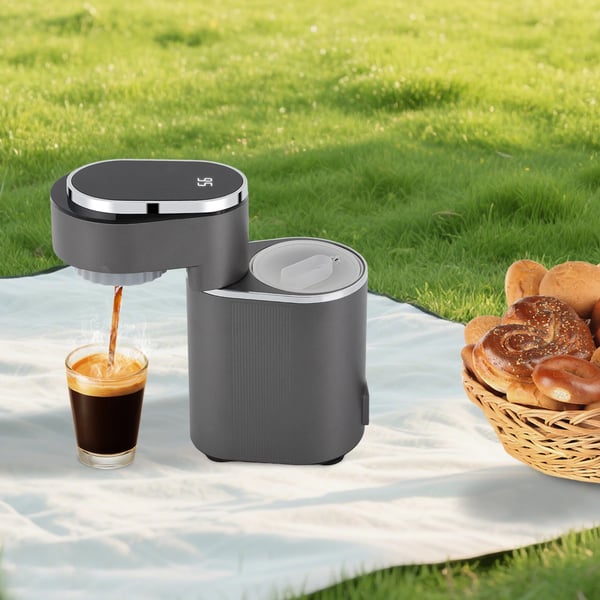 Portabel espressomaskine - Mini kaffemaskine 600 W - Justerbar temperatur - Rejsemodel - Til espresso og latte - Grå