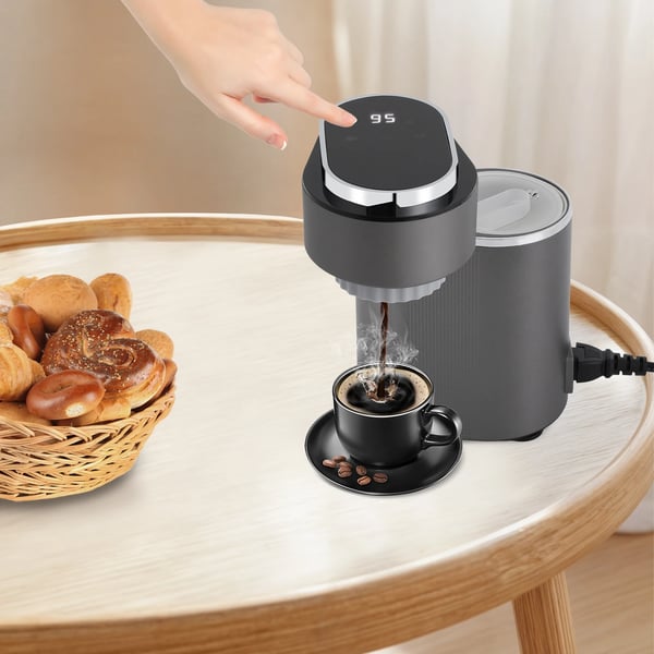 Portabel espressomaskine - Mini kaffemaskine 600 W - Justerbar temperatur - Rejsemodel - Til espresso og latte - Grå