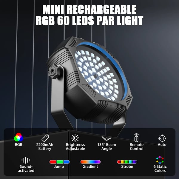 DJ/Disco LED PAR -valaisin - Mini Flat Par - 60 LED - DMX ja Kaukosäädin - Stroboskooppi - 90–240 V - Lämmin Valkoinen