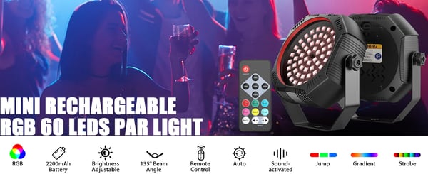 DJ/Disco LED PAR -valaisin - Mini Flat Par - 60 LED - DMX ja Kaukosäädin - Stroboskooppi - 90–240 V - Lämmin Valkoinen