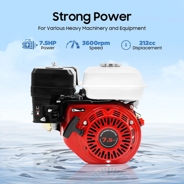 Benzinmotor - 212 cc 4-takt - 7,5 hk 3000 W - 20 mm Krumtapaksel - Snorstart Luftkølet - 3600 rpm - Rød