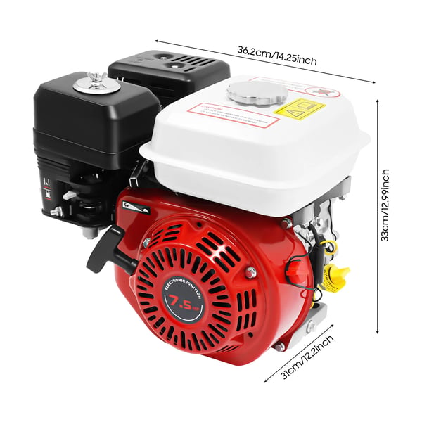 Benzinmotor - 212 cc 4-takt - 7,5 hk 3000 W - 20 mm Krumtapaksel - Snorstart Luftkølet - 3600 rpm - Rød