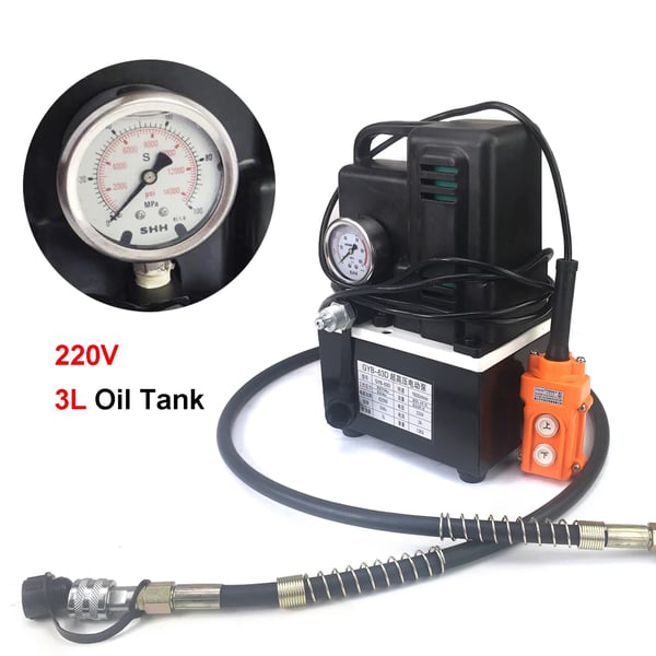 Elektrisk hydraulikpumpe - GYD-63D - Effekt 1200 W, 220 V - Olietank 3 l - Tryk 7–70 MPa - Enkeltvirkende - Fjernbetjening - Sort