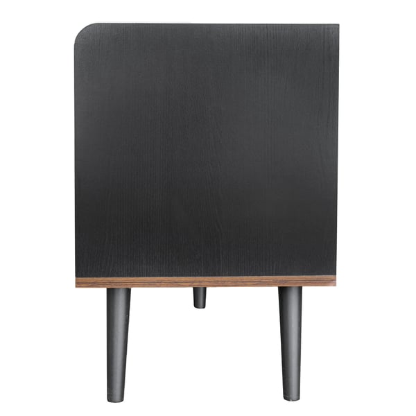 TV-bænk - Lowboard - Med døre og skuffer - Hylder - Moderne stil - H 58 cm B 160 cm D 40 cm - Sort & naturtræ