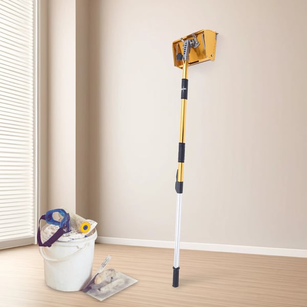 Spartelboks til gips Drywall Flat Box - Teleskopskaft 90–150 cm - 5 Gear - Drejehoved 60°/90° - Aluminiumslegering - 26,5×13×12 cm - Gul