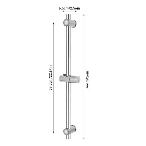 Brusestang / glideskinne - 66 cm - Rustfrit stål - Højdejusterbar - 360° drejelig håndbruserholder - Vægmonteret
