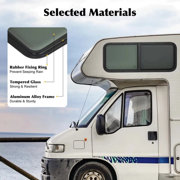 Campingvogn/Autocamper Klapvindue - 100 x 40 cm - 65° åbning - Rullegardin - Insektnet - Sort
