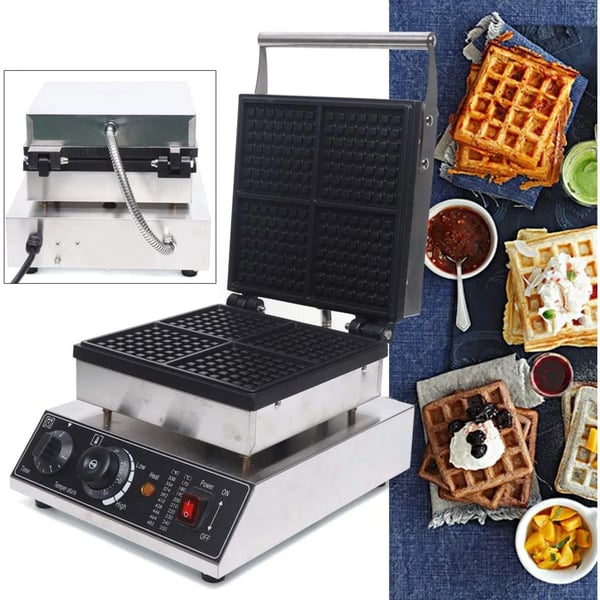 Ammattitason vohvelirauta - Teollisuusmalli - 1750 W - Ajastin 0,5 min - Ruostumaton teräs - 45×35×30 cm - Hopea