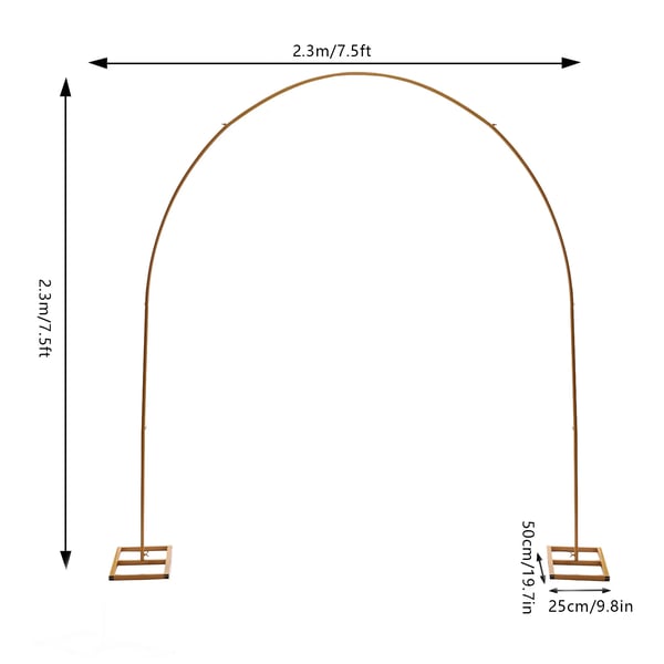 Bryllupsbue - Ballonbue Stativ - Jern - Højde 2,3 m - XXL - Bæreevne 4–5 kg - Bueform - Guld