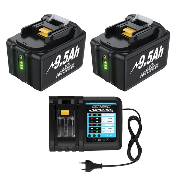 Makita kompatibel erstatningsbatteri, 18V Li-ion 9500 mAh, guld, til BL1830/BL1860/BL1890, med oplader
