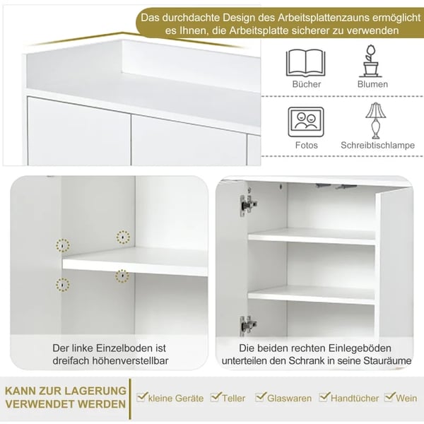 Vardagsrumsskåp - Sideboard/Skänk - Modern design - Med låda - Stor förvaring - För montering - Vit