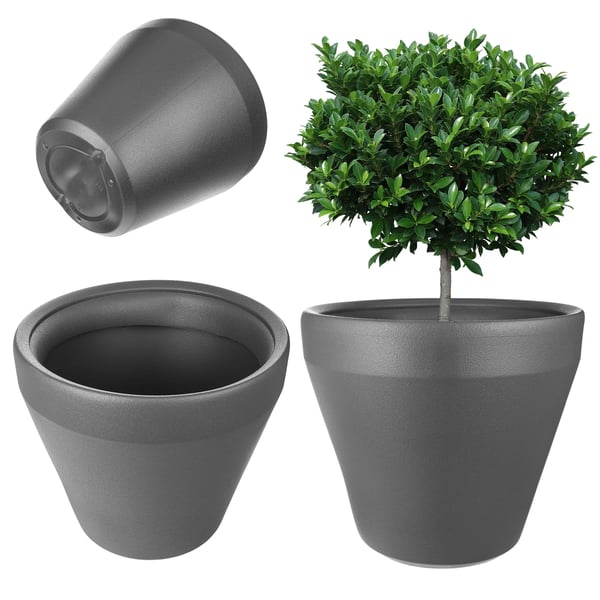 Blomkruka/Ytterkruka - Rund - Ø 39 cm - Stor - Trädgård & Terrass - Mörkgrå
