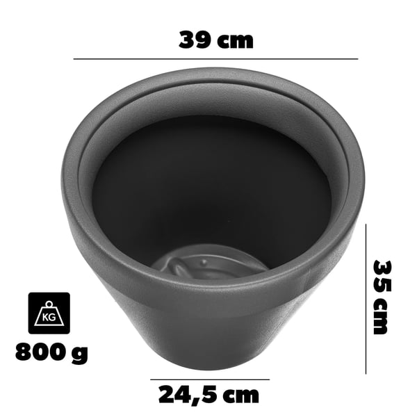 Urtepotteskjuler/Blomsterkrukke - Rund - Ø 39 cm - Stor - Have & Terrasse - Mørkegrå