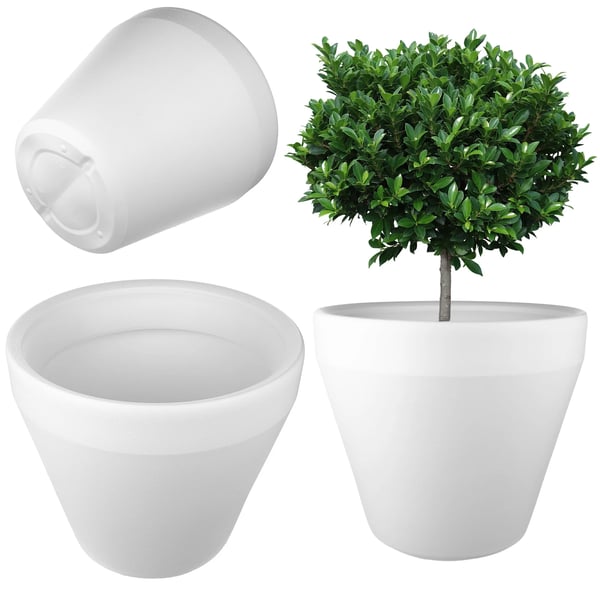 Överkruka - Rund Blomkruka - Stor - 39 cm Diameter - För Trädgård & Terrass - Vit