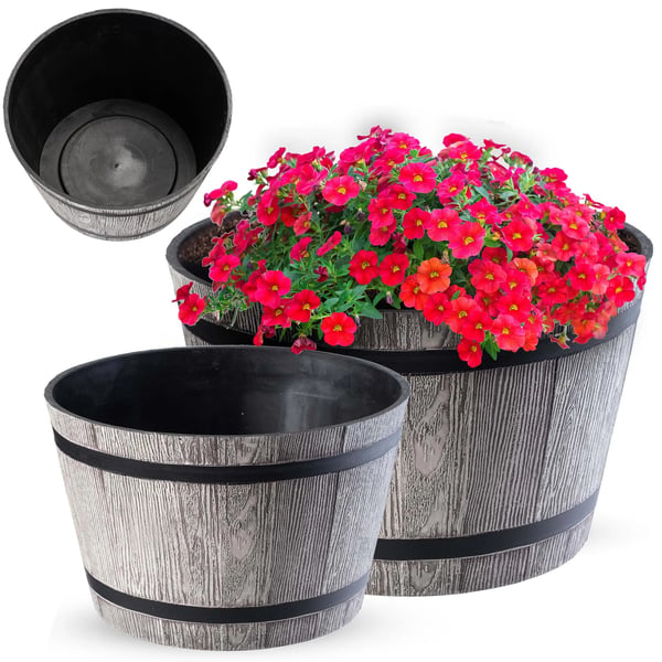 Plantekrukke/Blomsterpotte - Urtepotte skjuler 23 cm - Plastik - Størrelse L (stor) - Inde/Ude - Lysegrå
