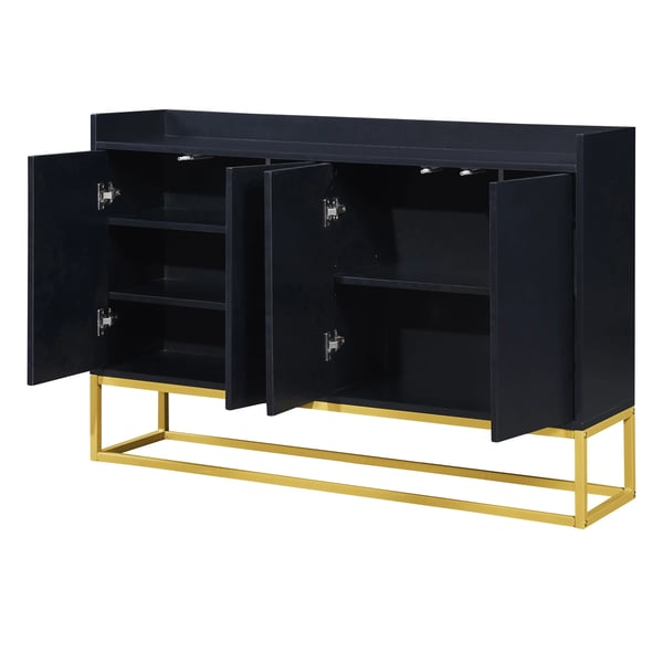 Moderne skænk - 4-dørs opbevaringsskab - 120x30x80 cm - Guldfarvet metalstel, MDF - Til stue/entré/spisestue - Sort/guld