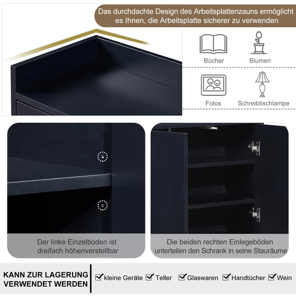 Moderne skænk - 4-dørs opbevaringsskab - 120x30x80 cm - Guldfarvet metalstel, MDF - Til stue/entré/spisestue - Sort/guld