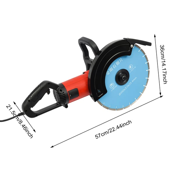 Elektrisk vægfræser - Beton/Tegl Rilleskærer - 3500 W - 350 mm Klinge - Skæredybde 140 mm - 3300 o/min - 5 m Vandslange - EU 220 V - Brun