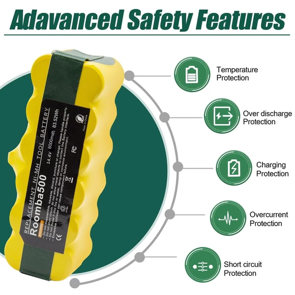 Batteri til iRobot Roomba, Ni-MH erstatningsbatteri, 14,4 V 6000 mAh, lilla, til 500–900-serien