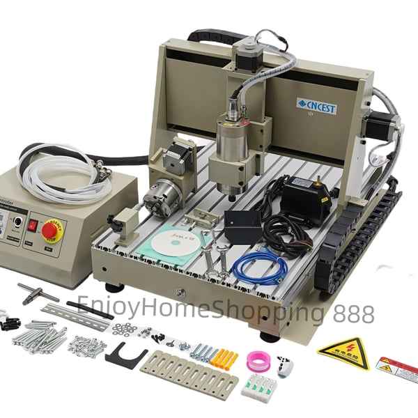 CNC-jyrsin - 6040 kaiverrus- ja jyrsinkone - 4-akselinen X/Y/Z/A - 1500 W - 24000 r/min - Mach3 - Z-liike 12 cm - 220 V - Sorrel